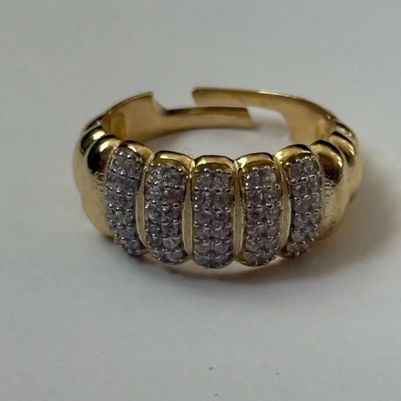 925 Silver band ring clear cz stones 18k yellow gold plated